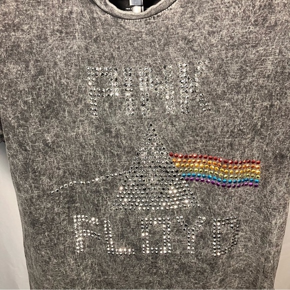 Pink Floyd Studded black Acid Wash T-Shirt Dark side of the Moon, mens size M - Picture 2 of 5